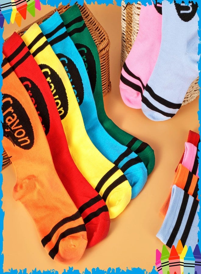ComfyKit 4/8 Pairs Halloween Crayon Socks Colorful Striped Thigh High Stockings Pencil Socks for Girls Women - Image 4